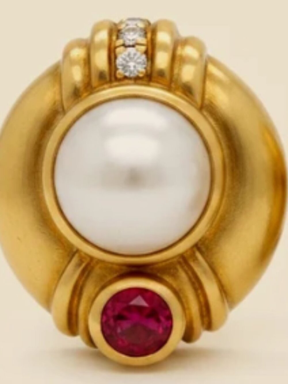 Judith Ripka Pearl, Ruby, and Diamond YG Ear Clips